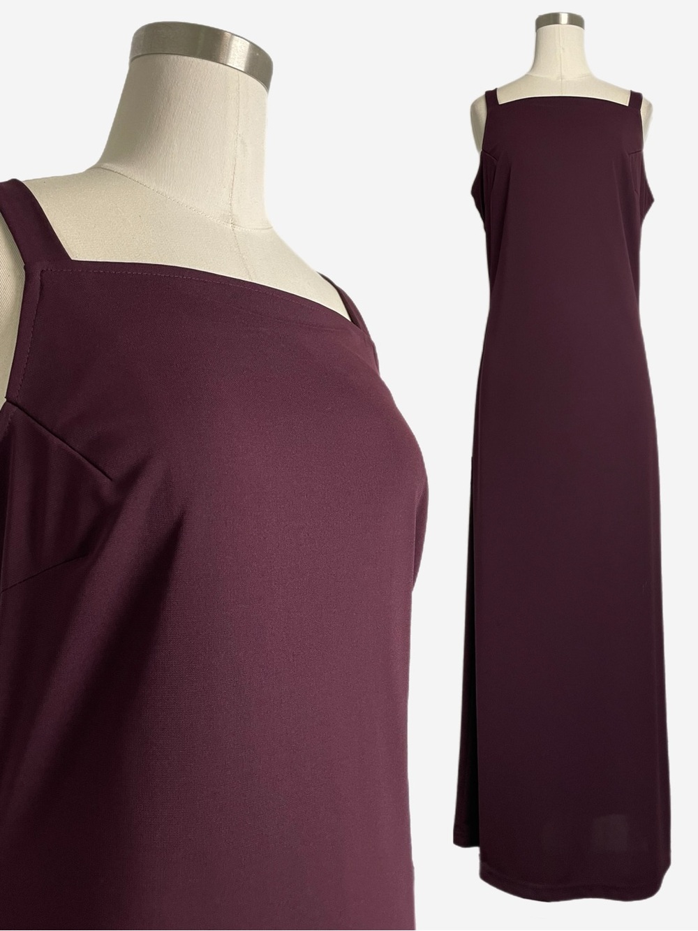 Vintage 90s B.Moss Burgundy square neck stretch maxi gown bridesmaid minimal M/L